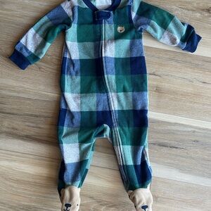 Carter's Plaid Bear Fleece Footie Onesie